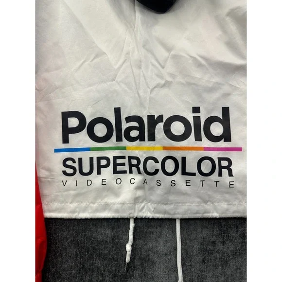 Polaroid Windbreaker Jacket Men Medium Multicolor Supercolor Hooded Drawcord Hem - Picture 16 of 16